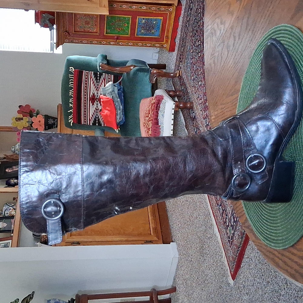 Born Chocolate Brown Leather Knee High Riding Moto Style Boots Size 5 - Picture 2 of 14